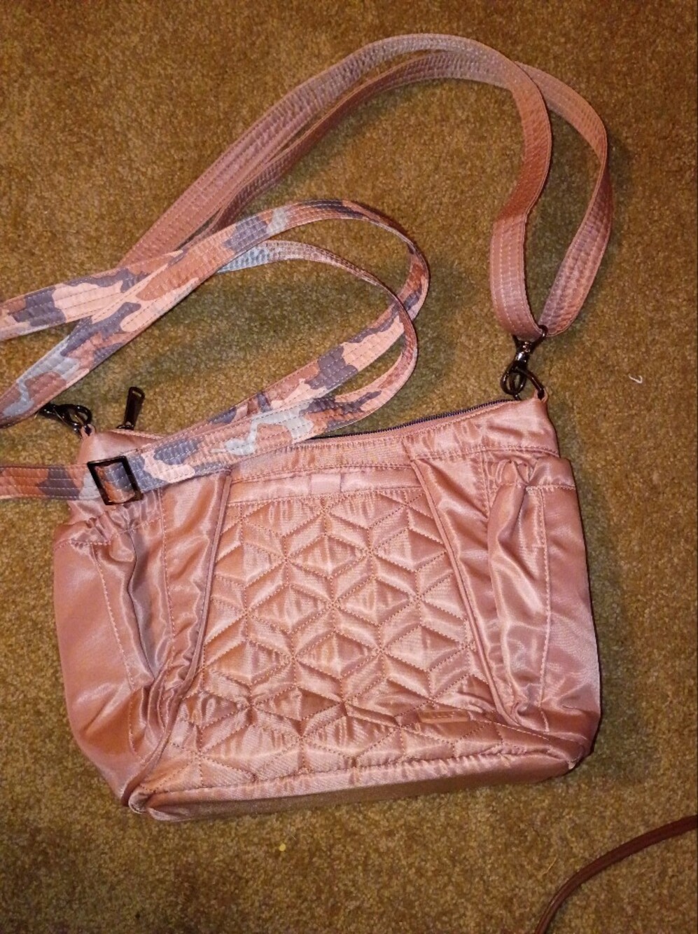 Lug Mini Shuffle Pink Quilted Crossbody Bag with Camouflage Strap New